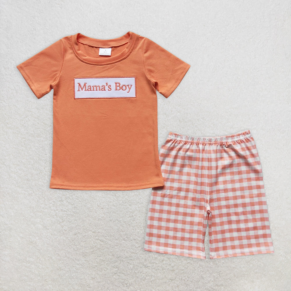 RTS NO MOQ Baby Boys kids Summer Sets BSSO0228 Mommy's Boy Orange Short Sleeve Shorts Sets