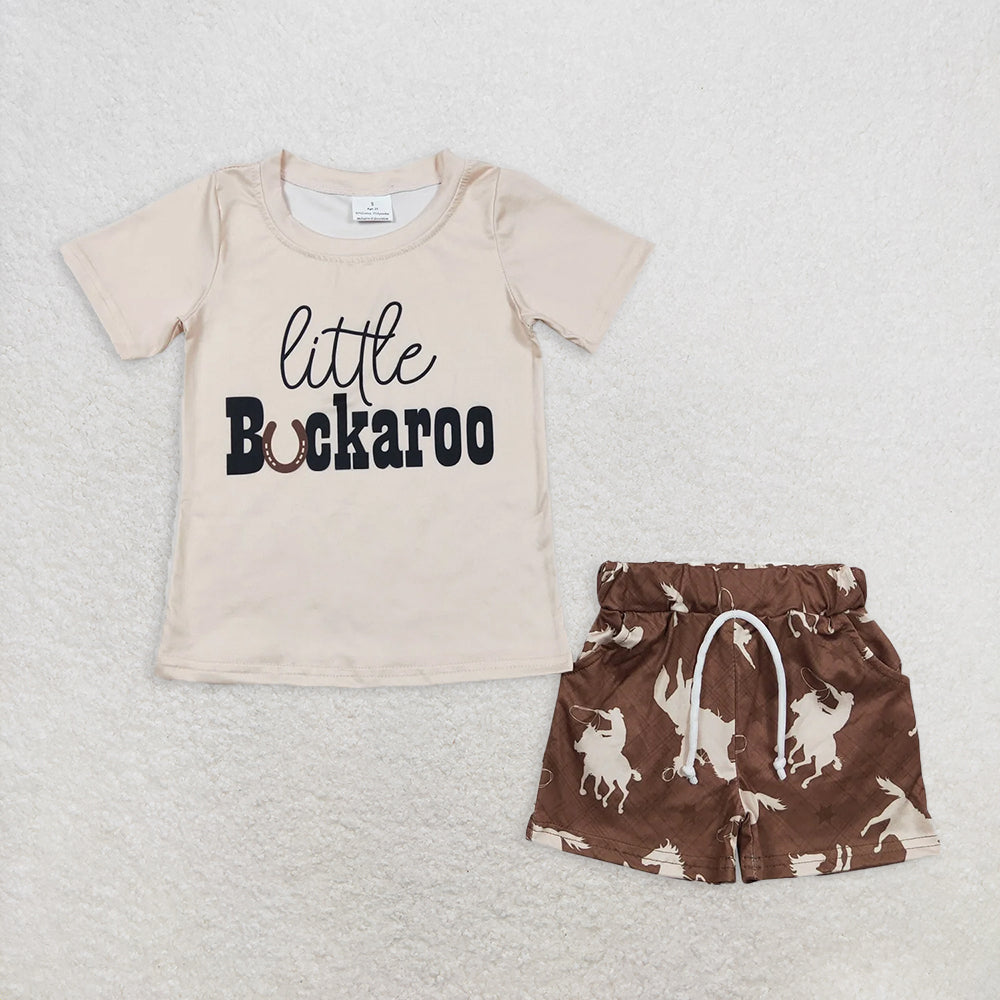 5.26 RTS NO MOQ Baby Boys kids Summer Sets BSSO0229 Western Rodeo Brown Shorts Sets