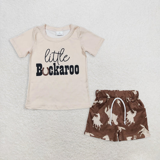 5.26 RTS NO MOQ Baby Boys kids Summer Sets BSSO0229 Western Rodeo Brown Shorts Sets