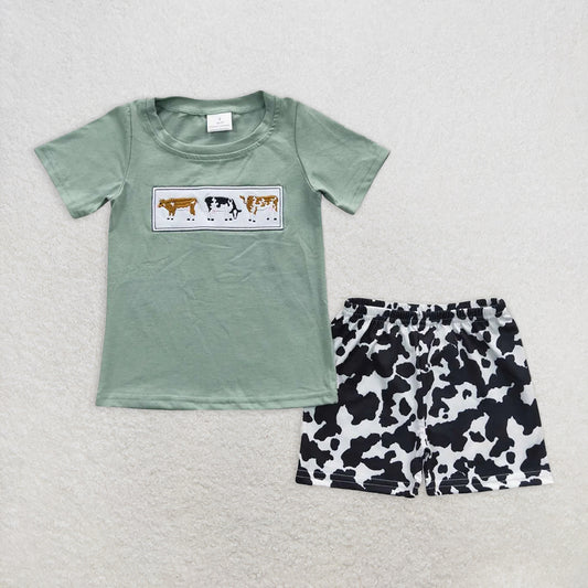 RTS NO MOQ Baby Boys kids Summer Sets BSSO0264 Short Sleeve Cow Western Shorts Sets