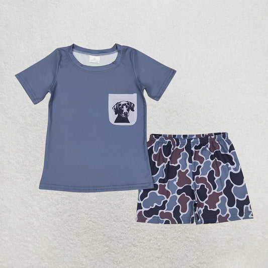 RTS NO MOQ Baby Boys kids Summer sets  Camo Dog Pocket Shirt Shorts Clothes Sets