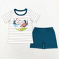 RTS NO MOQ Summer Sibling Baby Boys Khaki Stripes Duck Dog Hunting Tee Shirts Tops Shorts Clothing Sets