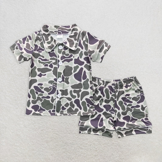 5.13 RTS NO MOQ Baby Boys kids Summer Sets BSSO0332 Light Green Camo Buttons Shirt Shorts Summer Pajamas Clothes Sets
