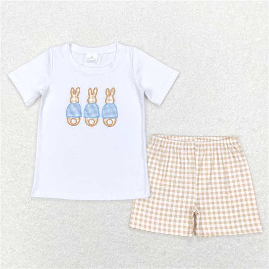 RTS NO MOQ Baby Boys kids Summer Sets BSSO0383 Toddler Easter  Rabbits Khaki Shorts Clothes Sets