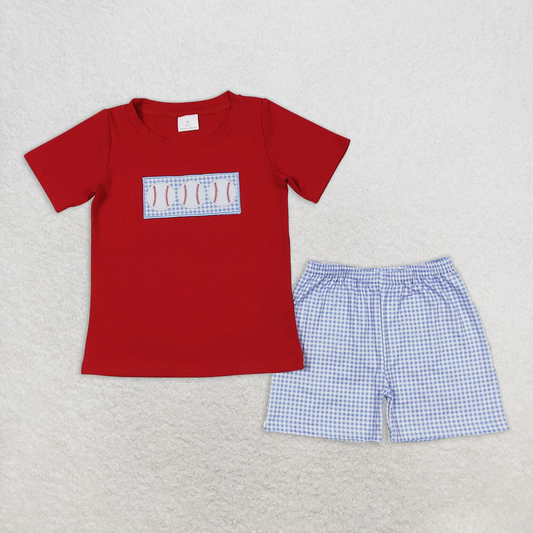 RTS NO MOQ Baby Boys kids Summer Sets BSSO0405 Baseball Red Tee Shirt Shorts Outfits Clothing Sets