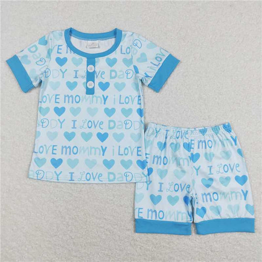 RTS NO MOQ Summer Sibling  Baby Girls Boys  I Love Mom Dad Shirts Shorts Pajamas Clothing Sets