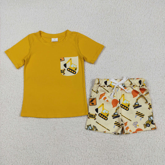 5.29 RTS NO MOQ Baby Boys kids Summer Sets BSSO0529 Tractor Pocket Tee Shirts Shorts Clothes Sets