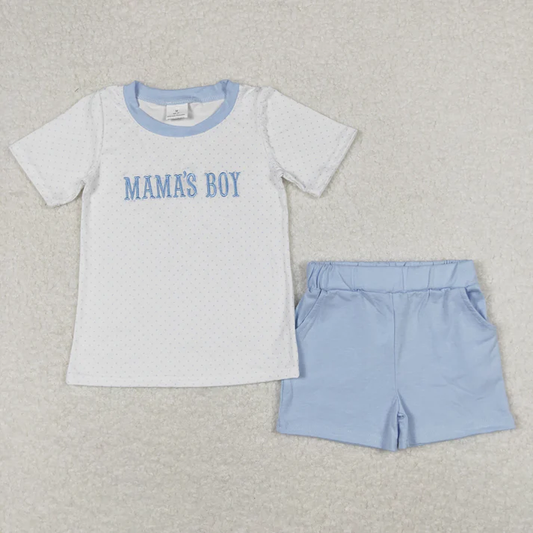 RTS NO MOQ Summer Sibling Baby Boys Mama's Boy Checkered Polka Dots Tops Shorts Clothes Sets