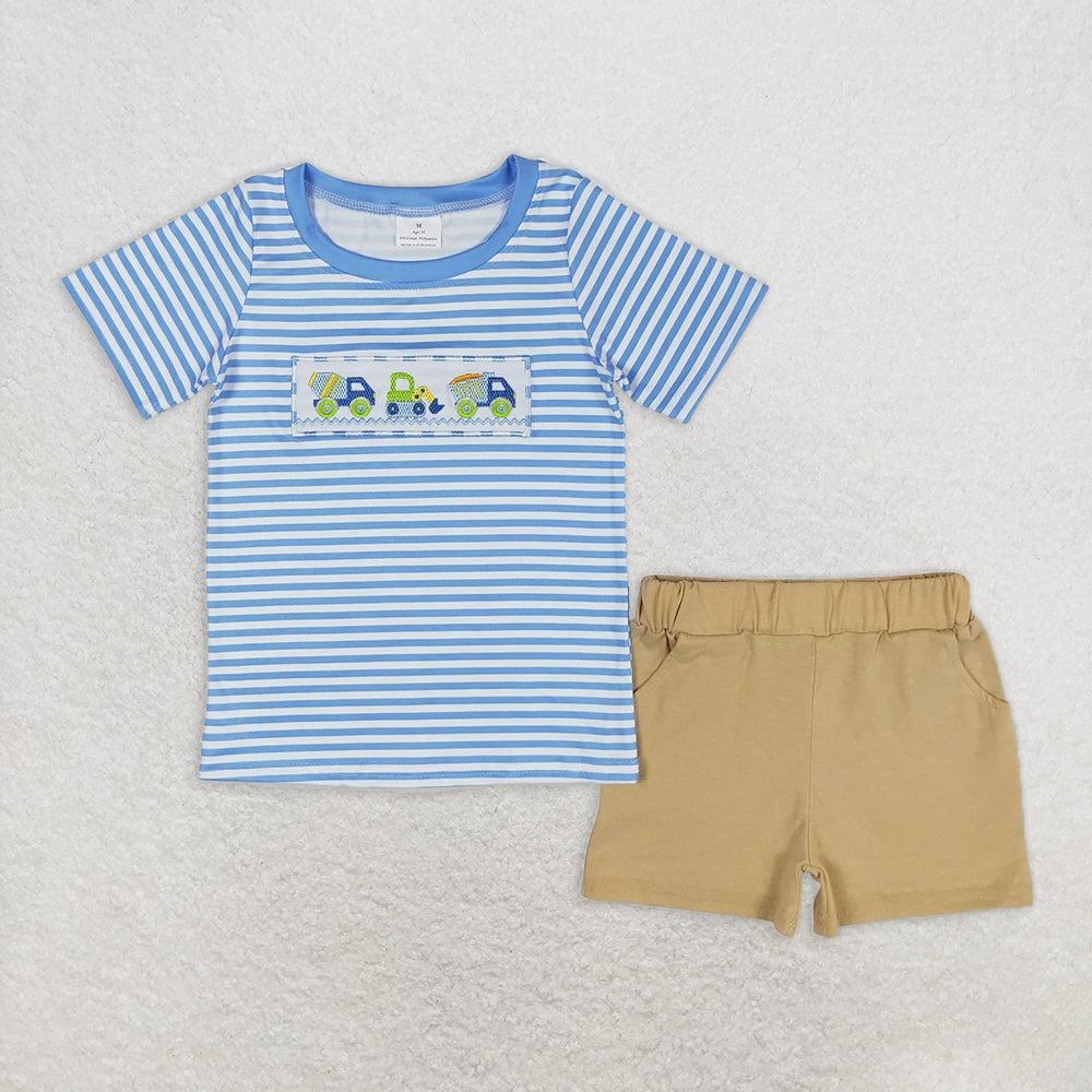 RTS NO MOQ Baby Boys kids Summer Sets BSSO0572 Constructions Shorts Sleeve Tee Summer Shorts Clothes Sets