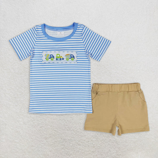 RTS NO MOQ Baby Boys kids Summer Sets BSSO0572 Constructions Shorts Sleeve Tee Summer Shorts Clothes Sets