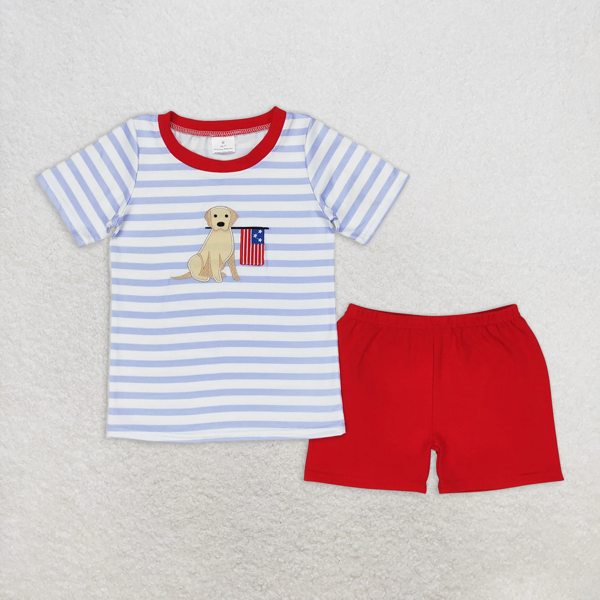 RTS NO MOQ Baby Boys kids Summer Sets BSSO0619 4th Of July Dog Flag Shirt Red Shorts Clothes Sets