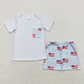 7.7 RTS NO MOQ Summer 2 Colors Sibling Baby Boys 4th of July Flags Pocket Shirts Shorts Outfits