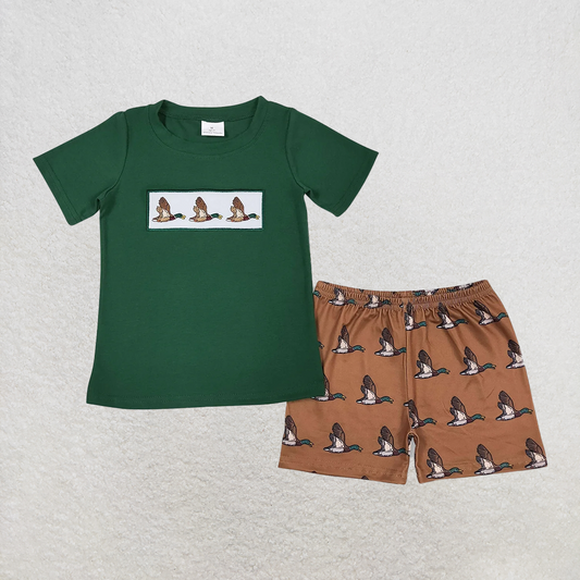RTS NO MOQ Baby Boys kids Summer Sets BSSO0735  Ducks Green Shirt Shorts Clothes Sets