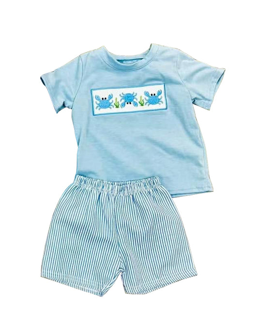 BSSO0765 Blue Boy Clothes Summer Short Sleeve Kid Clothing Set