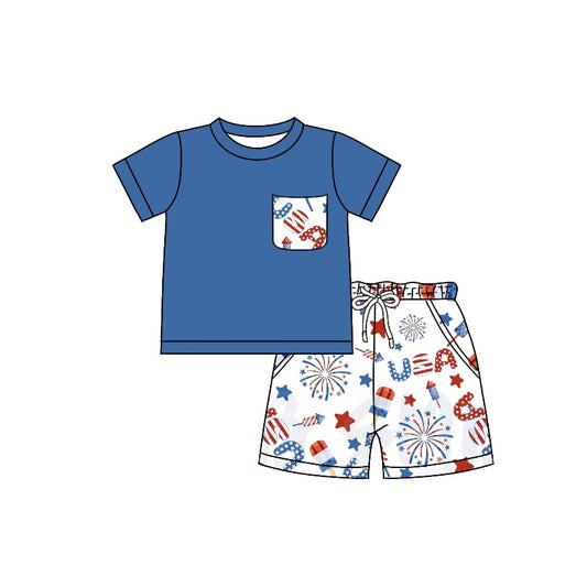 BSSO0766 Blue Boy Clothes Summer Short Sleeve Kid Clothing Set