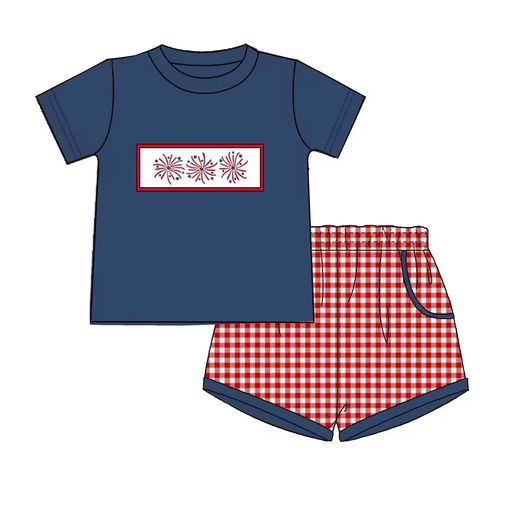 BSSO0787  Navy Blue Cute Summer Short Sleeve Outfit Kid Clothing Sets