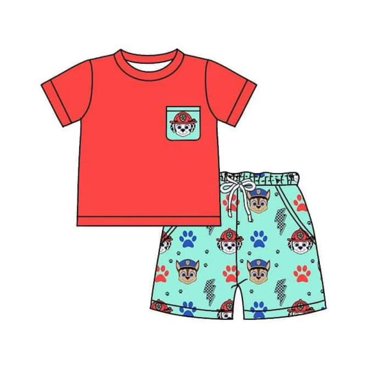 BSSO0794 Cartoon Dog Kid Summer Short Sleeve Shirt Outfit Kid Clothes