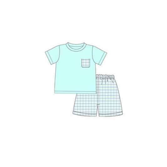 BSSO0799 Plaid Kid Summer Clothing Children Short Sleeve Top Outfit