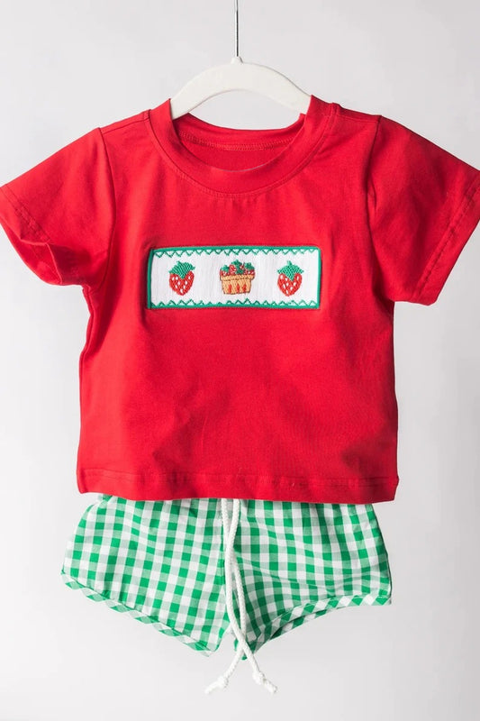 BSSO0810 Cute Kid Red Cotton Clothing Children Shorts Sleeve Child Clothes