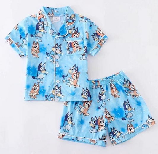 BSSO0817 Blue Color Dog Kid Summer Clothing Children Shorts Sleeve Top Child Outfit