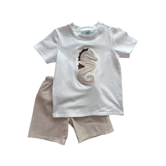 BSSO0837 Seahorse Cute Kid Clothing Children Shorts Set