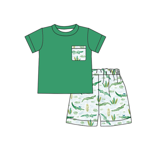 BSSO0855 Green Cute Kid Summer Clothing Children Shorts Sleeve Top Outfit