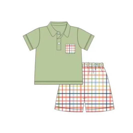 BSSO0856 Plaid Cute Kid Summer Clothing Children Shorts Sleeve Top Outfit