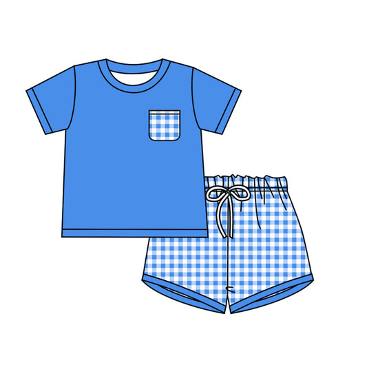 BSSO0865 Cotton Blue Kid Summer Short Sleeve Top Shirt Children Outfit Kid Clothes