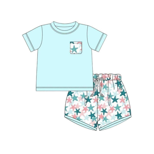 BSSO0872 Stars Kid Summer Short Sleeve Shirt Outfit Kid Clothes