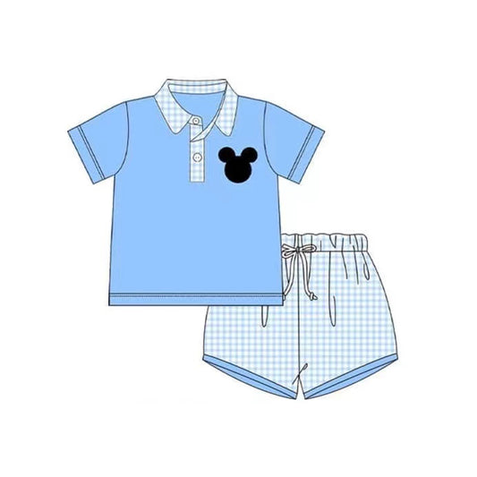 BSSO0880 Blue Summer Short Sleeve Outfit Kid Clothing Sets