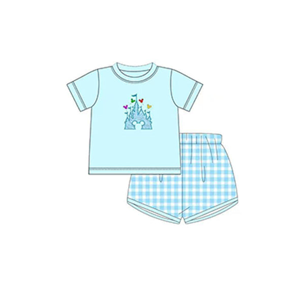 BSSO0881 Plaid Cute Summer Short Sleeve Outfit Kid Clothing Sets