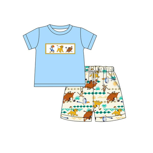 BSSO0882 Blue Cute Summer Short Sleeve Outfit Kid Clothing Sets