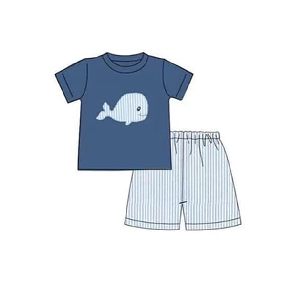 BSSO0886 Navy Blue Summer Short Sleeve Outfit Kid Clothing Sets