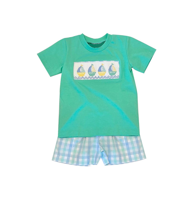 BSSO0887 Green Boy Summer Short Sleeve Outfit Kid Clothing Sets