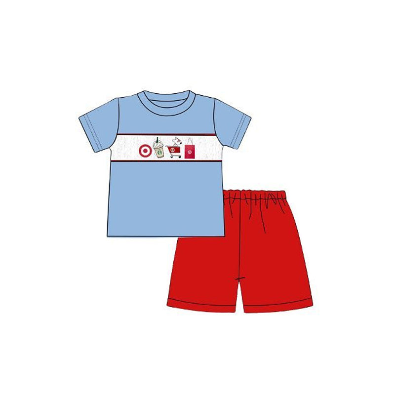 BSSO0894 Red Cartoon Boy Summer Short Sleeve Outfit Kid Clothing Set