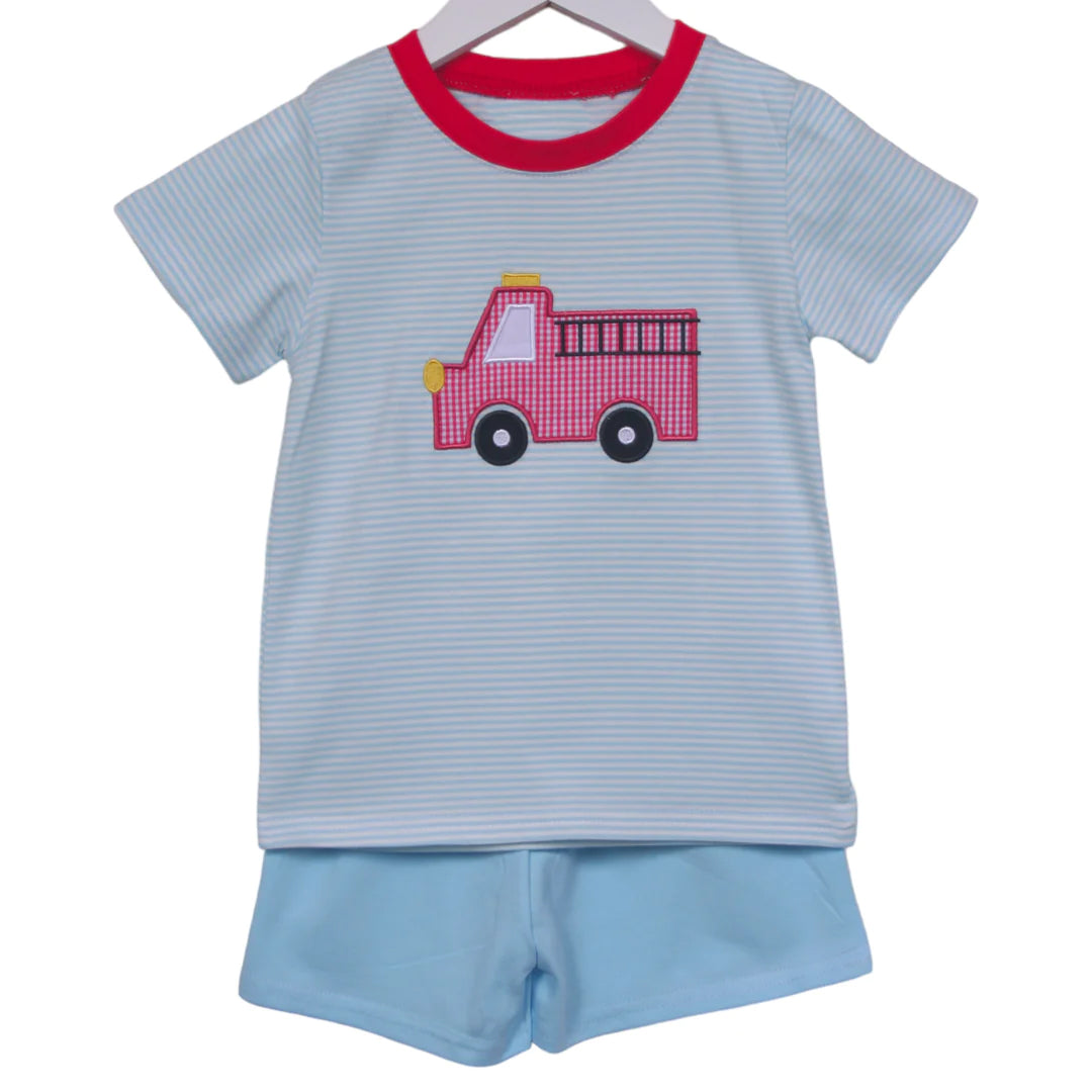 BSSO0895 Car Cartoon Boy Summer Short Sleeve Outfit Kid Clothing Set