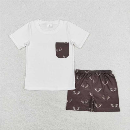 5.24 RTS NO MOQ Summer Sibling Baby Boys Brother Deer Rompers Clothes Sets