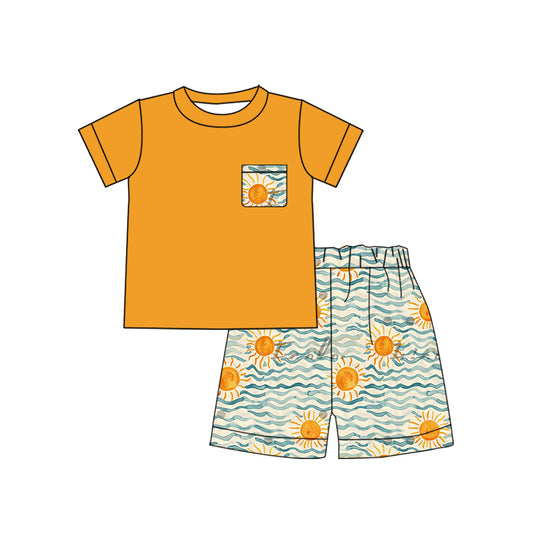 BSSO0897 Yellow Clothes Summer Short Sleeve Outfit Kid Clothing Set