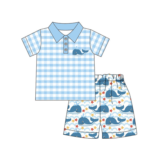 BSSO0898 Whale Clothes Summer Short Sleeve Outfit Kid Clothing Set