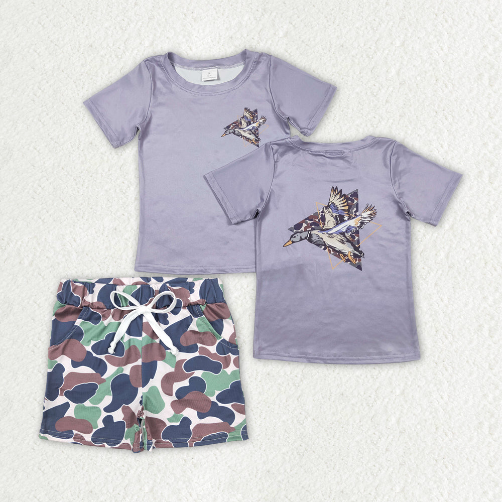 BSSO0901 Camo duck Boy Clothes Summer Short Sleeve Outfit Kid Clothing Set