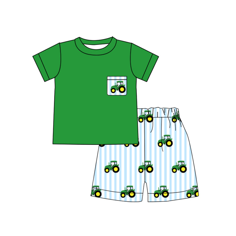 BSSO0903 Green Boy Clothes Summer Short Sleeve Outfit Kid Clothing Set