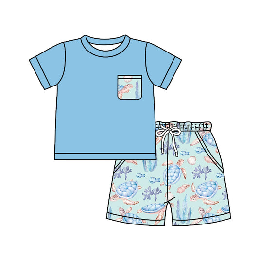 BSSO0905 Blue Boy Clothes Summer Short Sleeve Outfit Kid Clothing Set