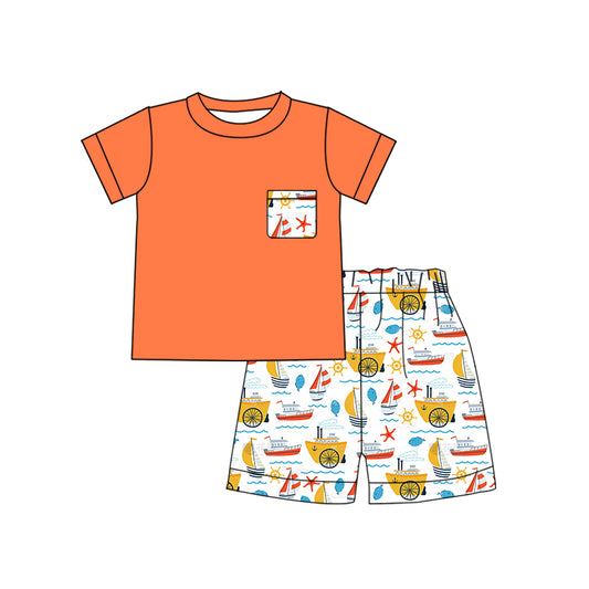 BSSO0915 Orange Boy Clothes Summer Short Sleeve Kid Outfit