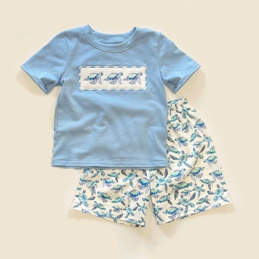 BSSO0916  Boy Blue Clothes Summer Short Sleeve Kid Outfit