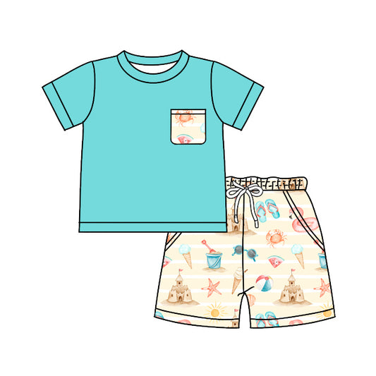 BSSO0917 Boy Blue Design Clothes Summer Short Sleeve Kid Outfit