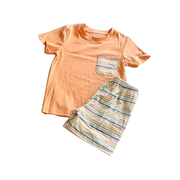 BSSO0918 Orange Boy Clothes Summer Short Sleeve Kid Outfit