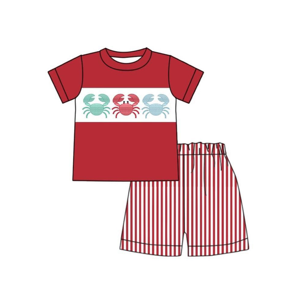 BSSO0928 Red Boy Clothes Summer Short Sleeve Kid Clothing Set