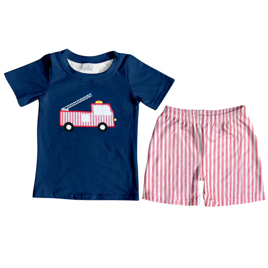 BSSO0929 Navy Blue Boy Clothes Summer Short Sleeve Kid Clothing Set