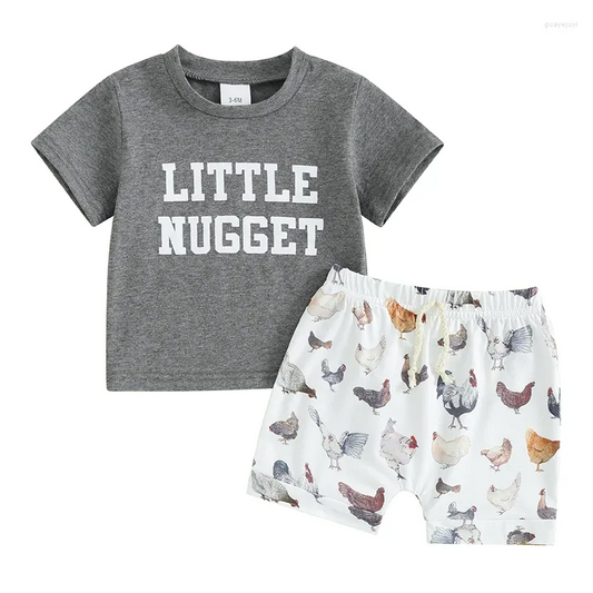 BSSO0943 Chicken Boy Clothes Summer Short Sleeve Kid Clothing Set Boutique Outfits