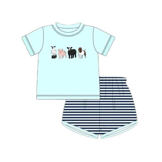 BSSO0947 Cow Summer Short Sleeve Kid Clothing Set Boutique Outfits